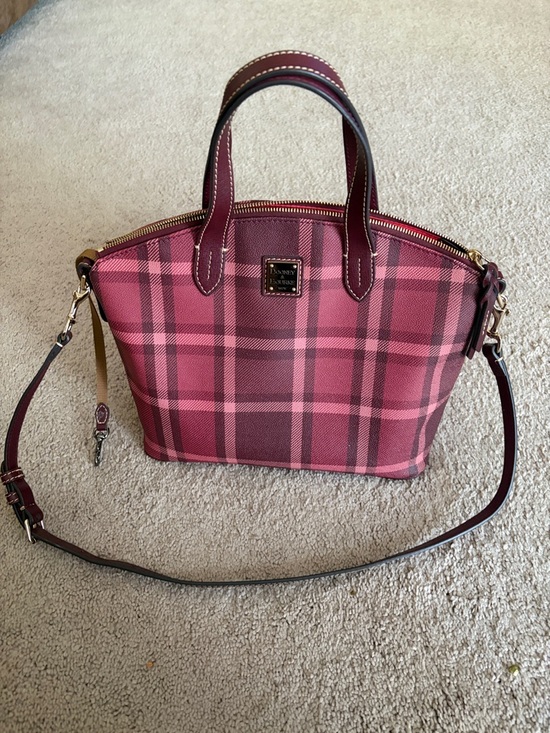 Dooney & Bourke Handbags - Dooney & Bourke Pink Plaid Satchel with Burgundy Trim
